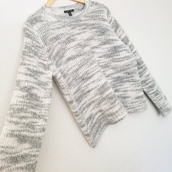 Eileen Fisher Merino Wool Silk Blend Marled Gray Sweater L Cozy Warm Crew $375 - Picture 8 of 15